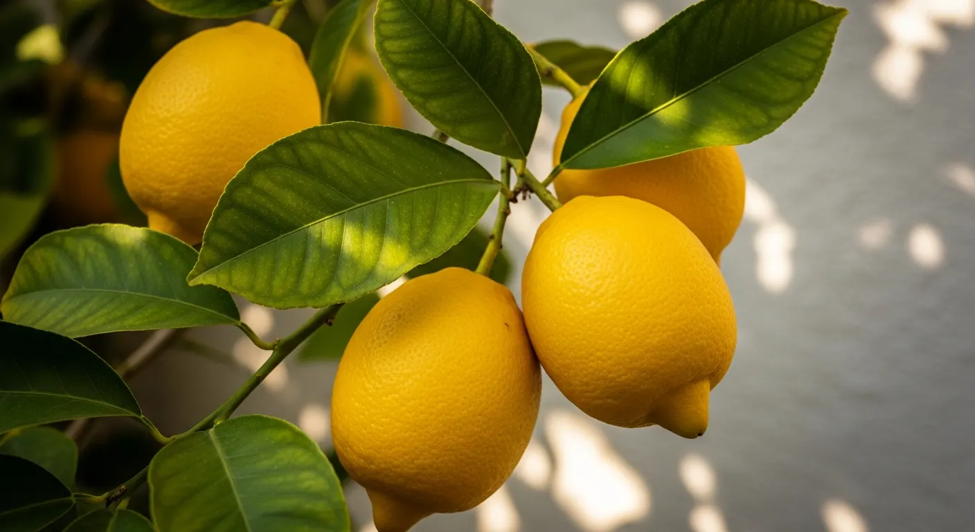 Limones al sol en un árbol; imagen regional ilustrativa